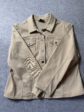 Style & Co Tan Denim Jacket 18W Stretch Button Front Plus Size